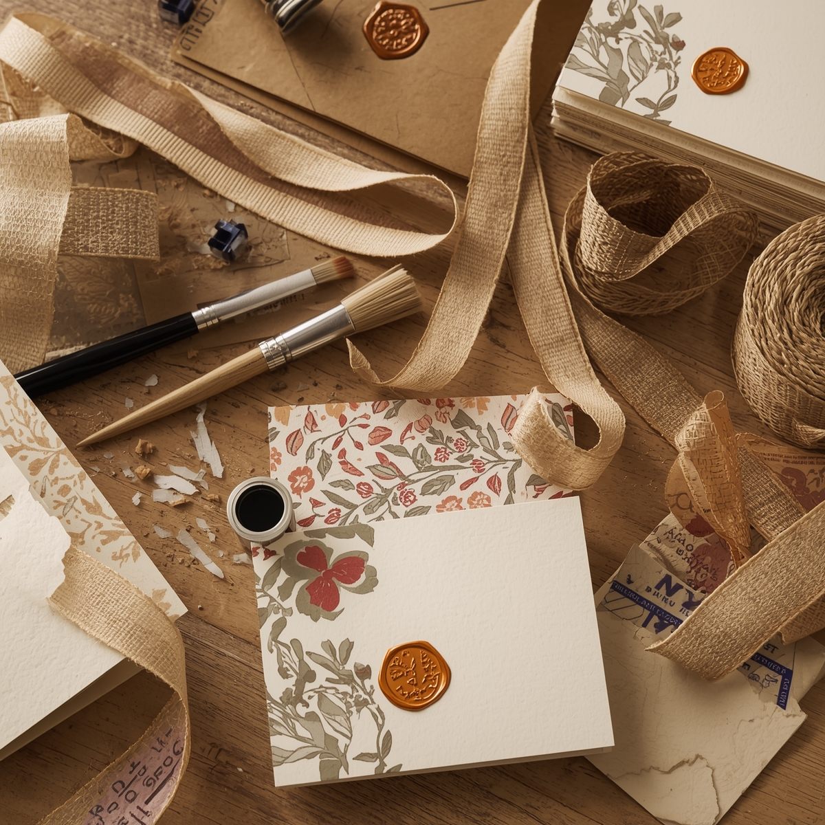 Minimalist kraft paper cards with simple geometric designs and clean typography